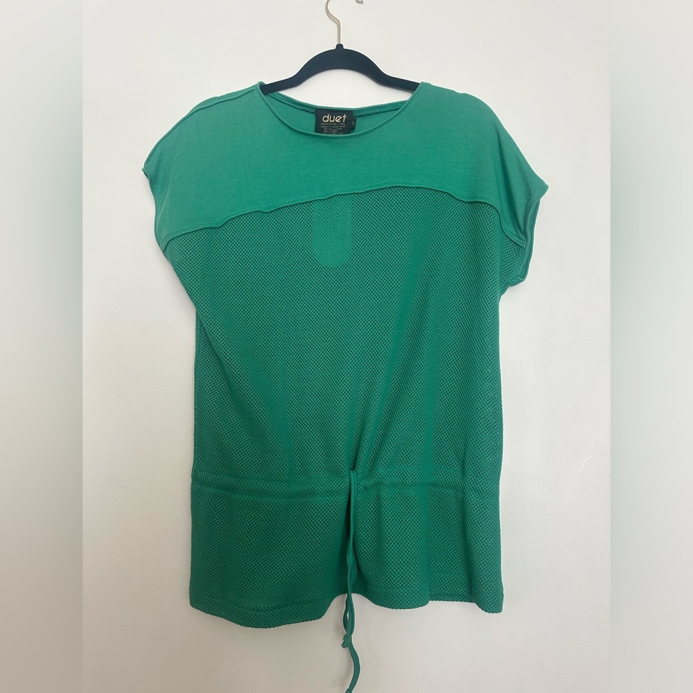 Duet Mesh Short Sleeve Green Top.